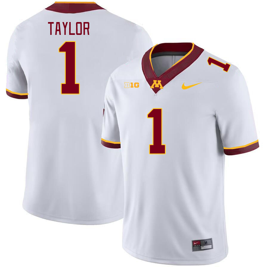 Men #1 Darius Taylor Minnesota Golden Gophers College Football Jerseys Stitched-White - Click Image to Close